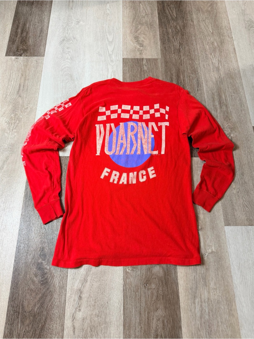 Vintage 80s Vuarnet France Red Long Sleeve Graphic Tee